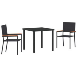 Berkfield Garden Dining Set 3 Pcs Black Poly Rattan - thumbnail 2