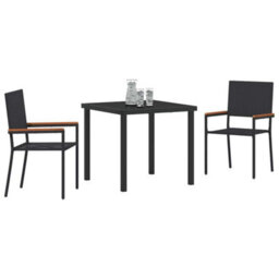 Berkfield Garden Dining Set 3 Pcs Black Poly Rattan - thumbnail 3