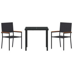 Berkfield Garden Dining Set 3 Pcs Black Poly Rattan - thumbnail 7