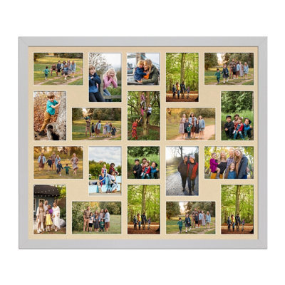 AK Frames 80X70Cm Silver Modern Multi Photo Frame With Ivory Mount - Holds 20 Apertures (18X) 6X4, (2X) 4X4 Photos - image 1