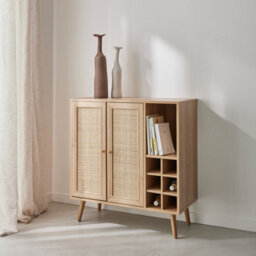 Sweeek - Sideboard With Bottle Holder Wickerwork And Wooden Decor Boheme Natural 83X39X88.5 Cm - thumbnail 3