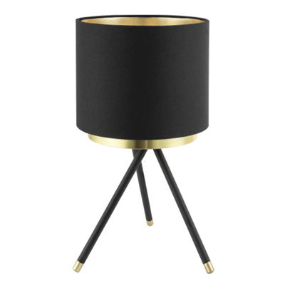 Happy Homewares Black Tripod Table Lamp With Gold Metal Ring And Cotton Drum Shade - image 1