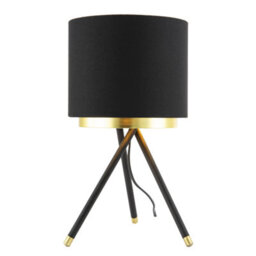 Happy Homewares Black Tripod Table Lamp With Gold Metal Ring And Cotton Drum Shade - thumbnail 8