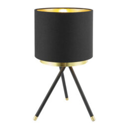 Happy Homewares Black Tripod Table Lamp With Gold Metal Ring And Cotton Drum Shade - thumbnail 2