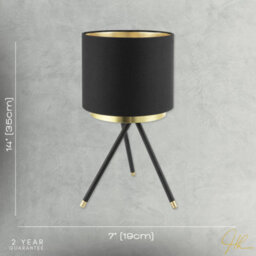 Happy Homewares Black Tripod Table Lamp With Gold Metal Ring And Cotton Drum Shade - thumbnail 7