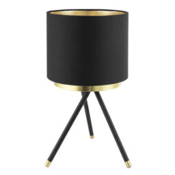 Happy Homewares Black Tripod Table Lamp With Gold Metal Ring And Cotton Drum Shade - thumbnail 1