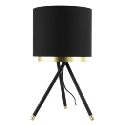 Happy Homewares Black Tripod Table Lamp With Gold Metal Ring And Cotton Drum Shade - thumbnail 3