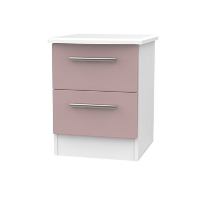 Azzurro Matt Pink & White Mdf 2 Drawer Narrow Ready Assembled Bedside Table (H)570mm (W)450mm (D)395mm