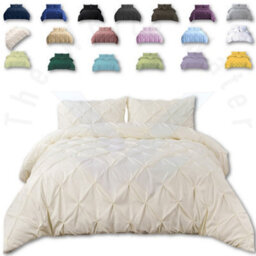 TheWhiteWater Limited Pintuck Duvet Cover Set + Matching Pillowcases, Hand Stitches Quilt Bedding Set - Cream