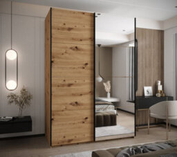 Arte Modern Trosa Iii Sliding Door Wardrobe H2450mm W1800mm D640mm Mirrored Door, Ten Shelves, Hanging Rail, Oak Artisan - thumbnail 2