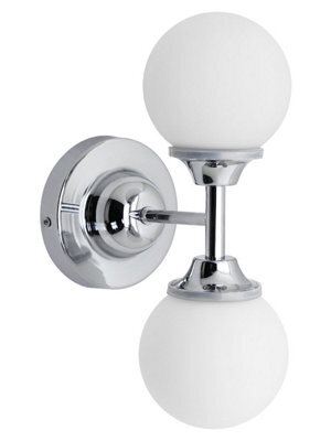Long Life Lamps Company Modern Chrome Double Wall Light Sconce Frosted Glass Globe Ip44 H3095 With Led G9 Warm White - image 1