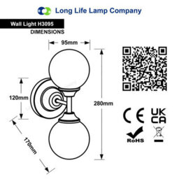 Long Life Lamps Company Modern Chrome Double Wall Light Sconce Frosted Glass Globe Ip44 H3095 With Led G9 Warm White - thumbnail 2