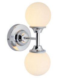 Long Life Lamps Company Modern Chrome Double Wall Light Sconce Frosted Glass Globe Ip44 H3095 With Led G9 Warm White - thumbnail 3