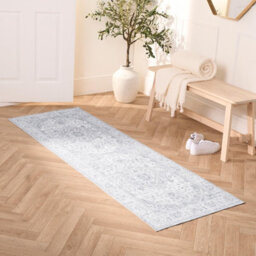 OHS Washable Rug Vintage Living Room Bedroom Carpet Mat, Grey - 66 X 200Cm