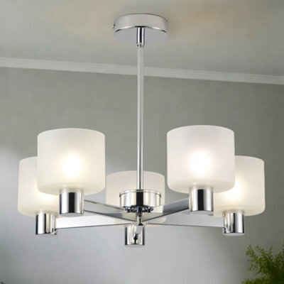 Harper Living Modern 5 Lights Chandelier Ceiling Light, Chrome Semi Flush Ceiling Lamp With Sanded Glass Shades, 5Xg9 Ceiling Lighting - image 1