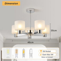 Harper Living Modern 5 Lights Chandelier Ceiling Light, Chrome Semi Flush Ceiling Lamp With Sanded Glass Shades, 5Xg9 Ceiling Lighting - thumbnail 7