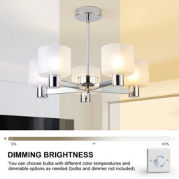 Harper Living Modern 5 Lights Chandelier Ceiling Light, Chrome Semi Flush Ceiling Lamp With Sanded Glass Shades, 5Xg9 Ceiling Lighting - thumbnail 5