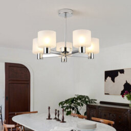 Harper Living Modern 5 Lights Chandelier Ceiling Light, Chrome Semi Flush Ceiling Lamp With Sanded Glass Shades, 5Xg9 Ceiling Lighting - thumbnail 3
