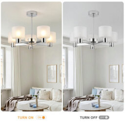 Harper Living Modern 5 Lights Chandelier Ceiling Light, Chrome Semi Flush Ceiling Lamp With Sanded Glass Shades, 5Xg9 Ceiling Lighting - thumbnail 6