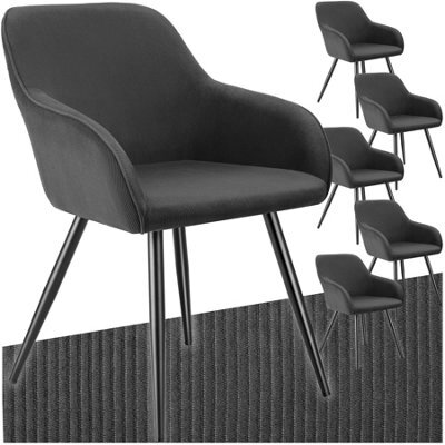 Tectake Set Of 6 Dining Chair Marilyn - Corduroy Look, Upholstered, Armchair, Continuous Backrest  - Anthracite/black - image 1