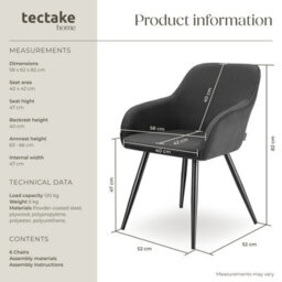 Tectake Set Of 6 Dining Chair Marilyn - Corduroy Look, Upholstered, Armchair, Continuous Backrest  - Anthracite/black - thumbnail 6