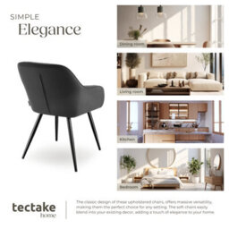 Tectake Set Of 6 Dining Chair Marilyn - Corduroy Look, Upholstered, Armchair, Continuous Backrest  - Anthracite/black - thumbnail 7
