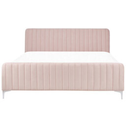 Beliani Bed Velvet Lunan 180 X 200 Cm (Eu Super King) Pastel Pink - thumbnail 5