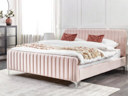Beliani Bed Velvet Lunan 180 X 200 Cm (Eu Super King) Pastel Pink - thumbnail 2