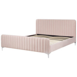 Beliani Bed Velvet Lunan 180 X 200 Cm (Eu Super King) Pastel Pink - thumbnail 4
