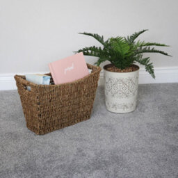 JVL Seagrass Magazine Newspaper Holder Storage Basket Woven Rack With Handles 41Cm - thumbnail 5