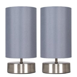 Valuelights Francis Pair Of Brushed Chrome Touch Table Lamps With Grey Shade - thumbnail 1