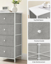 Songmics Bedroom Drawer Chest, Cloth Storage Unit, Dresser With 4 Fabric Drawers, Metal, Slim, Dove Grey And Cream White - thumbnail 6