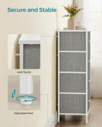 Songmics Bedroom Drawer Chest, Cloth Storage Unit, Dresser With 4 Fabric Drawers, Metal, Slim, Dove Grey And Cream White - thumbnail 7