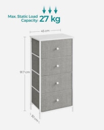 Songmics Bedroom Drawer Chest, Cloth Storage Unit, Dresser With 4 Fabric Drawers, Metal, Slim, Dove Grey And Cream White - thumbnail 2