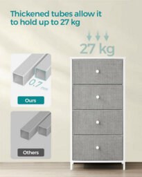 Songmics Bedroom Drawer Chest, Cloth Storage Unit, Dresser With 4 Fabric Drawers, Metal, Slim, Dove Grey And Cream White - thumbnail 4