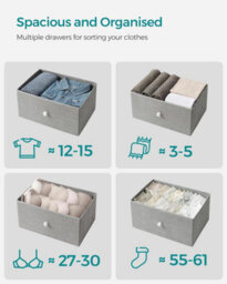 Songmics Bedroom Drawer Chest, Cloth Storage Unit, Dresser With 4 Fabric Drawers, Metal, Slim, Dove Grey And Cream White - thumbnail 3