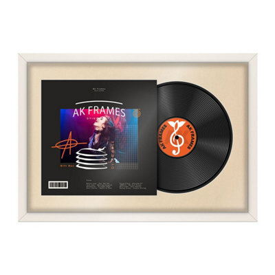 "AK Frames 25X17"" White Sleek Vinyl Record Frame With Ivory Mount For 12 Inch Lp Cover & Disc - Overlapped Design" - image 1