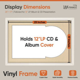 "AK Frames 25X17"" White Sleek Vinyl Record Frame With Ivory Mount For 12 Inch Lp Cover & Disc - Overlapped Design" - thumbnail 2