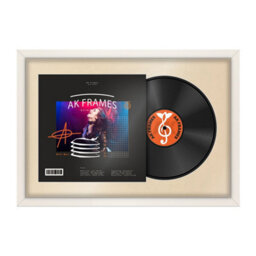 "AK Frames 25X17"" White Sleek Vinyl Record Frame With Ivory Mount For 12 Inch Lp Cover & Disc - Overlapped Design"