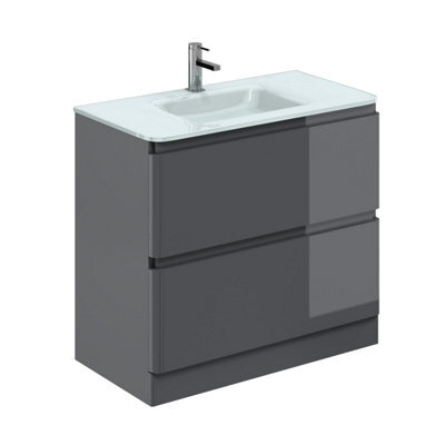 Plum&clay Marvel Gloss Dark Grey Floor Standing Bathroom Vanity Unit With White Glass Basin (W)900mm - image 1