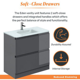 Plum&clay Marvel Gloss Dark Grey Floor Standing Bathroom Vanity Unit With White Glass Basin (W)900mm - thumbnail 4
