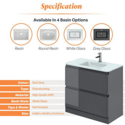 Plum&clay Marvel Gloss Dark Grey Floor Standing Bathroom Vanity Unit With White Glass Basin (W)900mm - thumbnail 5