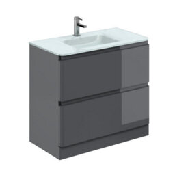 Plum&clay Marvel Gloss Dark Grey Floor Standing Bathroom Vanity Unit With White Glass Basin (W)900mm
