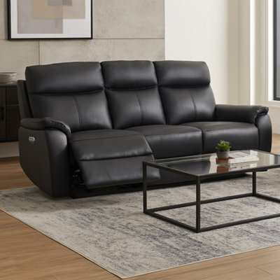 Aspire Kingsmere 3 Seater Power Recliner Sofa In Real Leather, Black - image 1