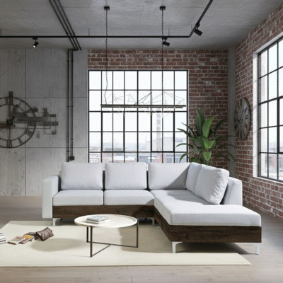 Orlando Wood Corner Sofa Hr Foam Polyurethane Wave Springs Metal Legs Wooden Frame 235X212X85Cm Light Grey And Monastery Right - image 1