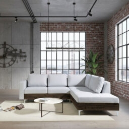 Orlando Wood Corner Sofa Hr Foam Polyurethane Wave Springs Metal Legs Wooden Frame 235X212X85Cm Light Grey And Monastery Right - thumbnail 1