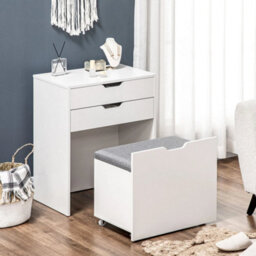 Dressing Table With Mirror And Stool, Vanity Table With Storage, White - thumbnail 3
