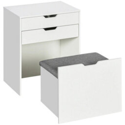Dressing Table With Mirror And Stool, Vanity Table With Storage, White - thumbnail 4