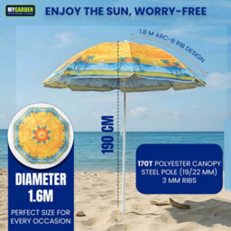 My Garden Outdoor Living Beach Umbrella Parasol With Uv Resistant Canopy Portable Lightweight Foldable Sun Shade Umbrella For Beach Easy To Fix Yellow - thumbnail 5