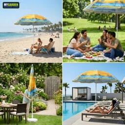 My Garden Outdoor Living Beach Umbrella Parasol With Uv Resistant Canopy Portable Lightweight Foldable Sun Shade Umbrella For Beach Easy To Fix Yellow - thumbnail 9
